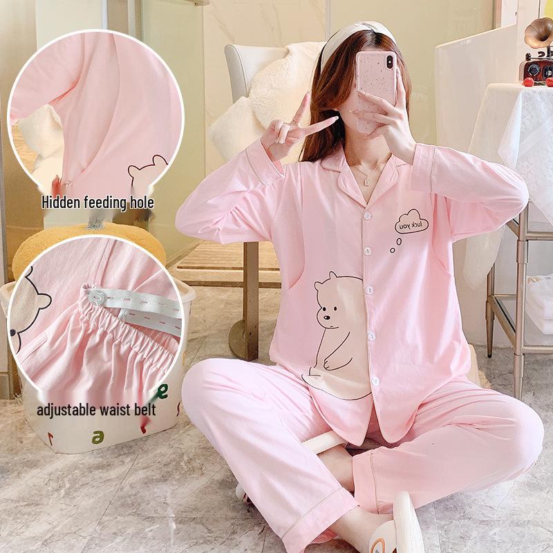 Plus Size Cotton Nursing Pajama Set for Postpartum and Pregnancy - Spring/Summer/Autumn Wear.