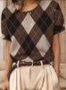 Top Maglione Girocollo a Maniche Corte Jacquard Color Block Retrò 2026
