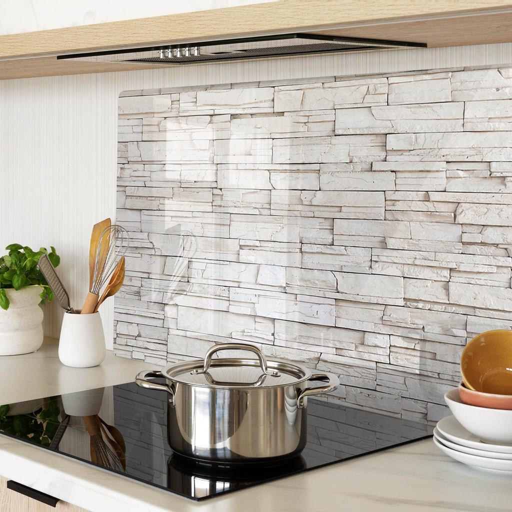 Decorative Glass Kitchen Cutting Board White Stone Wall 80X52 Cm