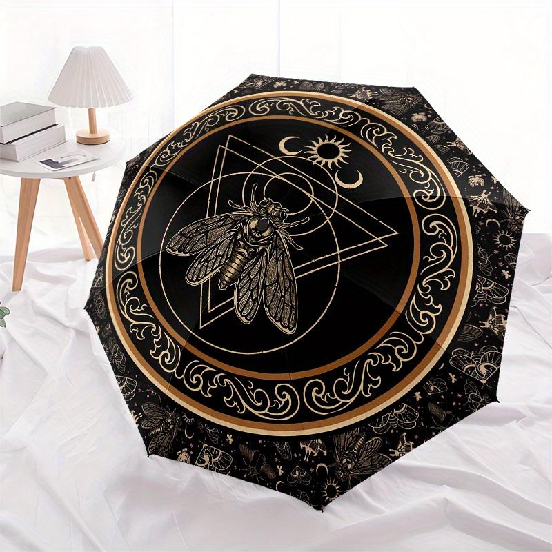 Golden Bee Symbol Round Rug Mystical Insect Decorative MatUmbrella, Portable 3-Fold Compact Umbrella for Men & Women ES47