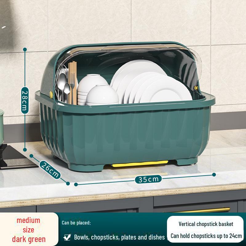 Scurgător de vase de bucătărie cu capac pentru boluri, farfurii, tacâmuri și bețișoare