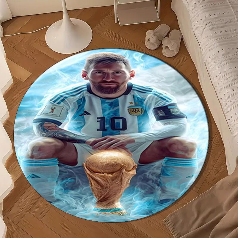World Cup Celebration Messi Round Mat, Anti-slip Circle Carpet Chair Rug For livingroom,Bedroom, Doormat Home Decor Gift Christmas Gifts