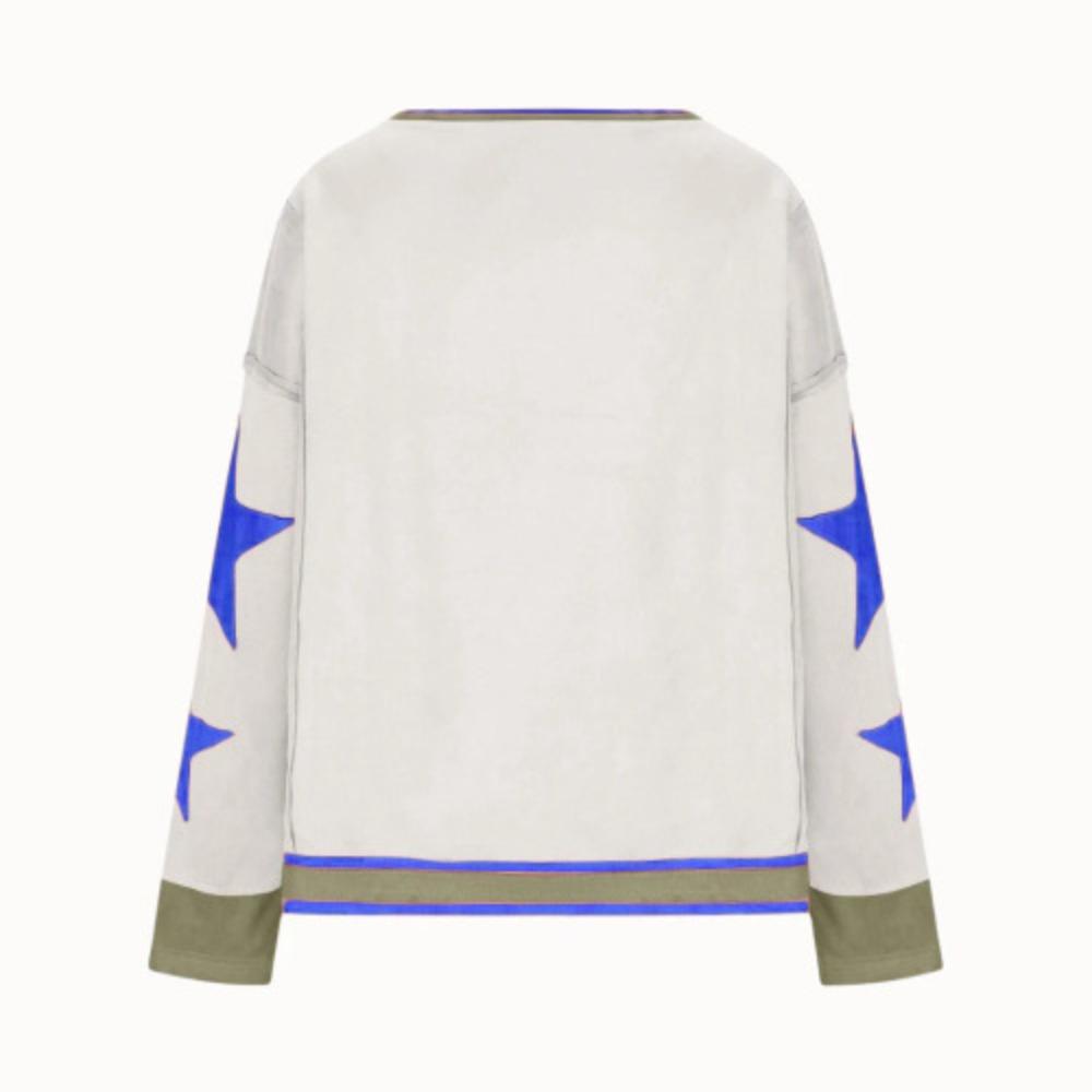 Women's Oversized Crew Neck Sweatshirt Glitter Star Patch Long Sleeve Loose Casual Pullover Top
