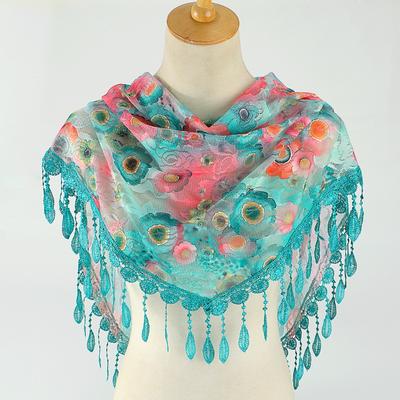Color Lace Triangle Scarf, Spring and Autumn Fashion Hollow Tassel Women's Triangle Scarf Veil SJJ