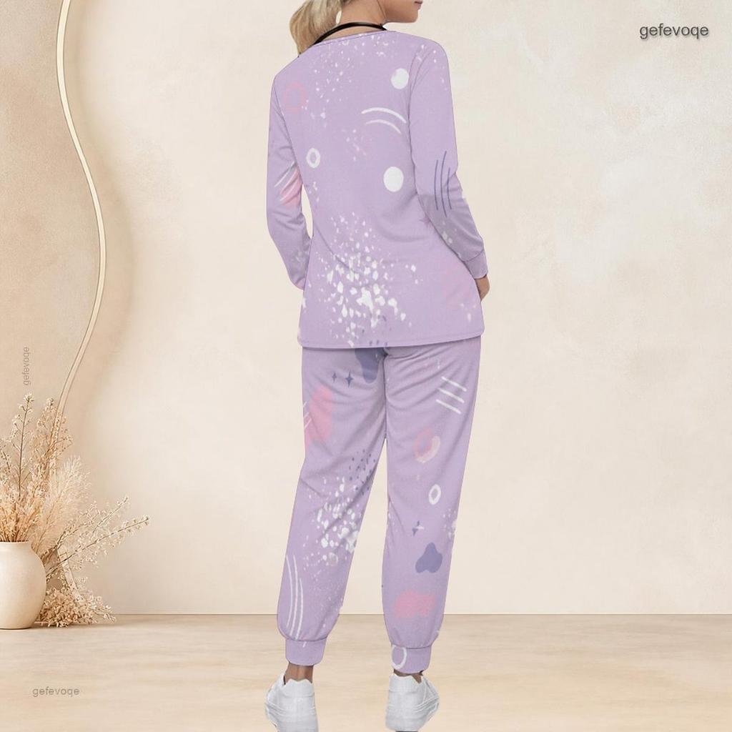 Women Plus Size Black Blue Printed Nurse Scrub Set V Neck Long Sleeve Pocket Top Long Pants