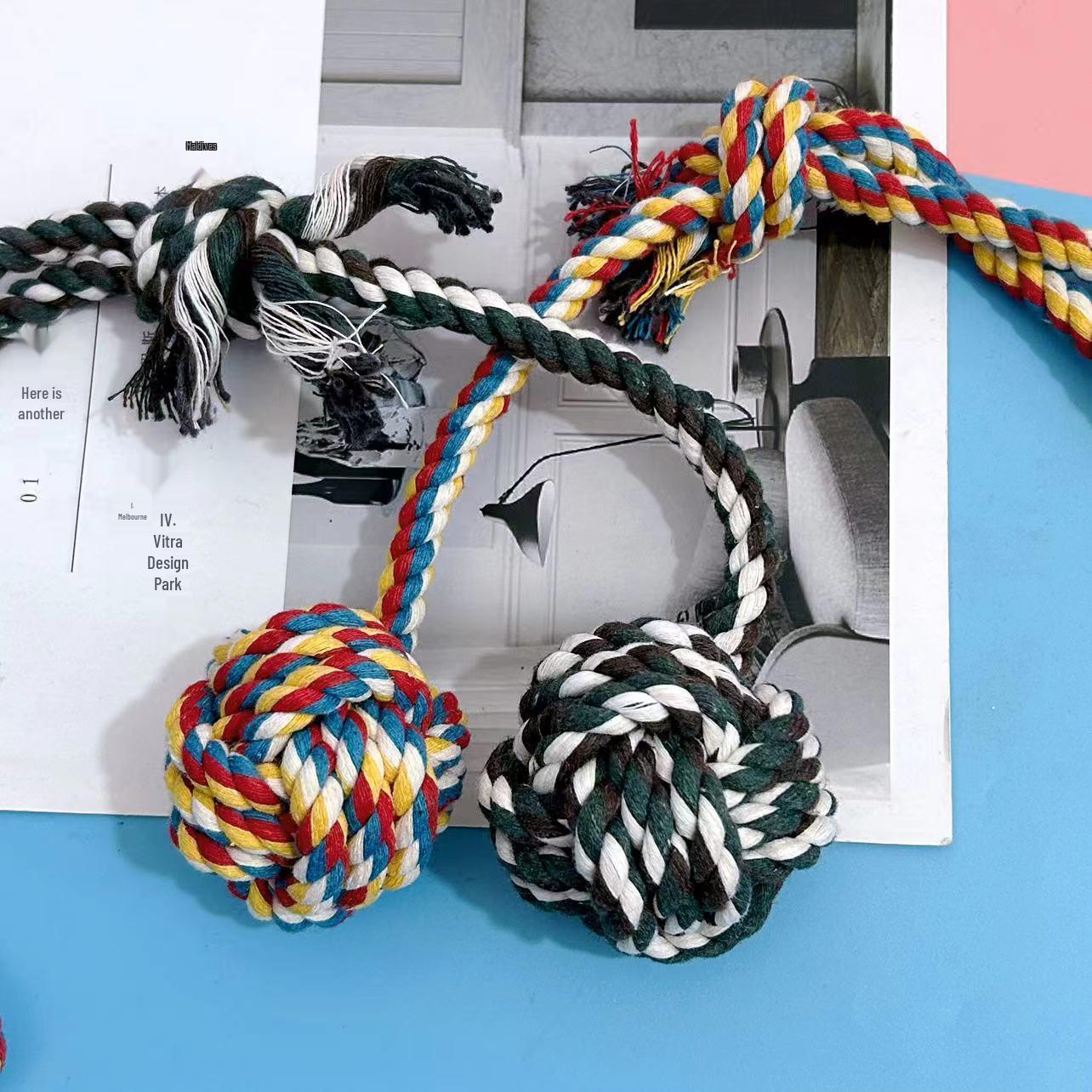 

Игрушка для собак из хлопковой веревки: Мяч для тянуния, подвешивания и прорезывания зубов для тренировки и здоровья зубов Cotton Rope Hanging Ball: Length ~30cm