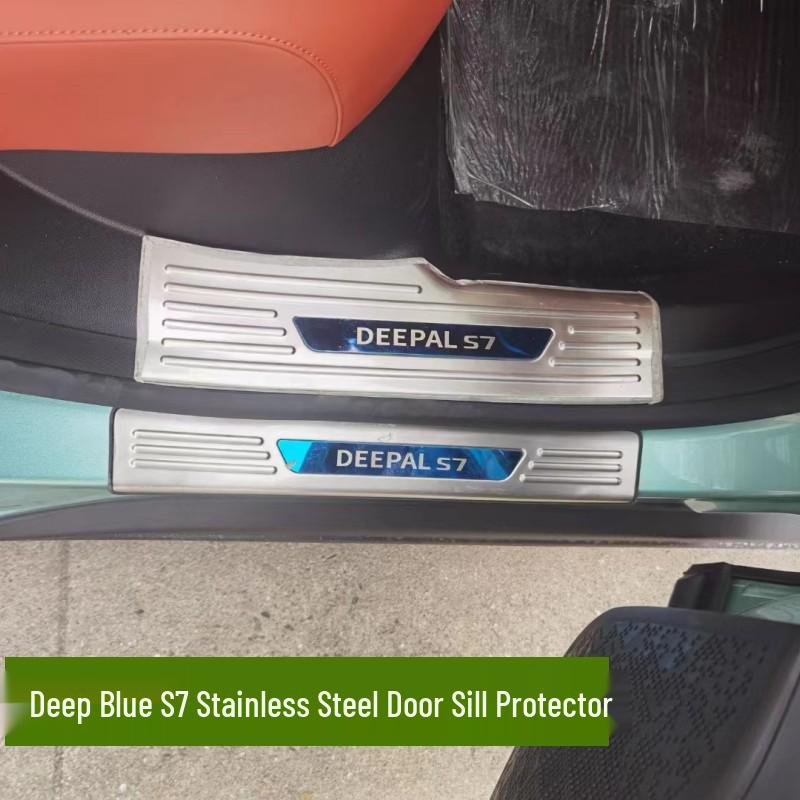 Deep Blue S7 Stainless Steel Anti-Scratch Door Sill Scuff Plates & Rear Bumper Guard for Car
