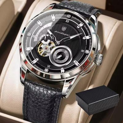 Original Sports Men Wristwatch Fashion Hollow Tourbillon Man Clock Automatic Mechanical Leather Watches +Box