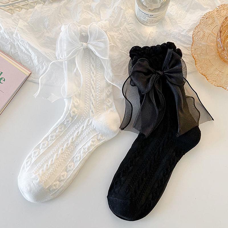 

6 пар белых носков женские летние носки до середины голени для формы JK, японские милые носки в стиле лолита однотонные сладкие кружевные носки