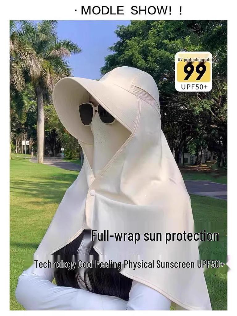Women's Sun Protection Hat with Full Face, Neck, and Shoulder Coverage - Extra Large Shawl Style Fisherman Hat for Summer