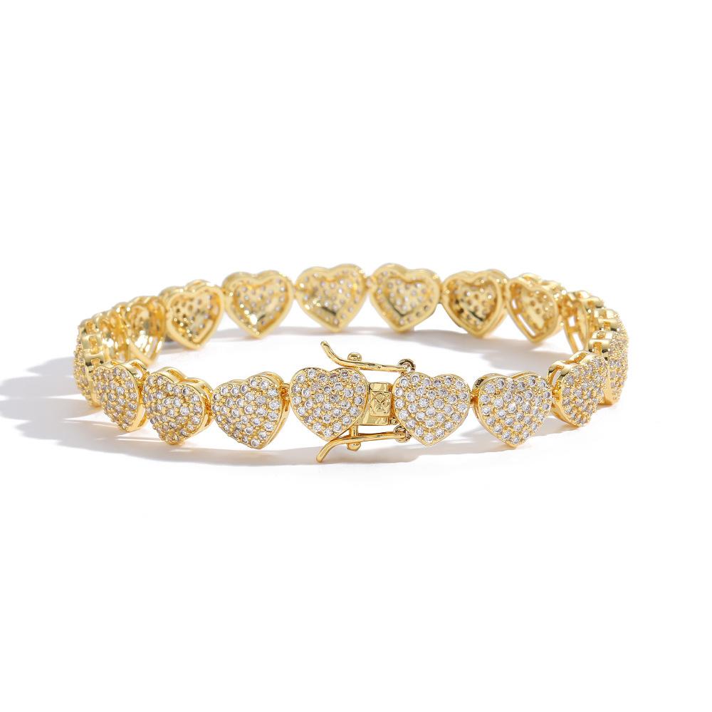 Hip-hop Jewelry, Copper-inlaid Zircon Heart-shaped Bracelets Stacked with Trendy Necklaces, Couples' Love Models, Cross-border New Models