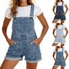 Macacão Curto Jeans Casual Feminino Alças Ajustáveis Modelagem Solta Bolsos Detalhe de Botão Lateral Macacão de Verão