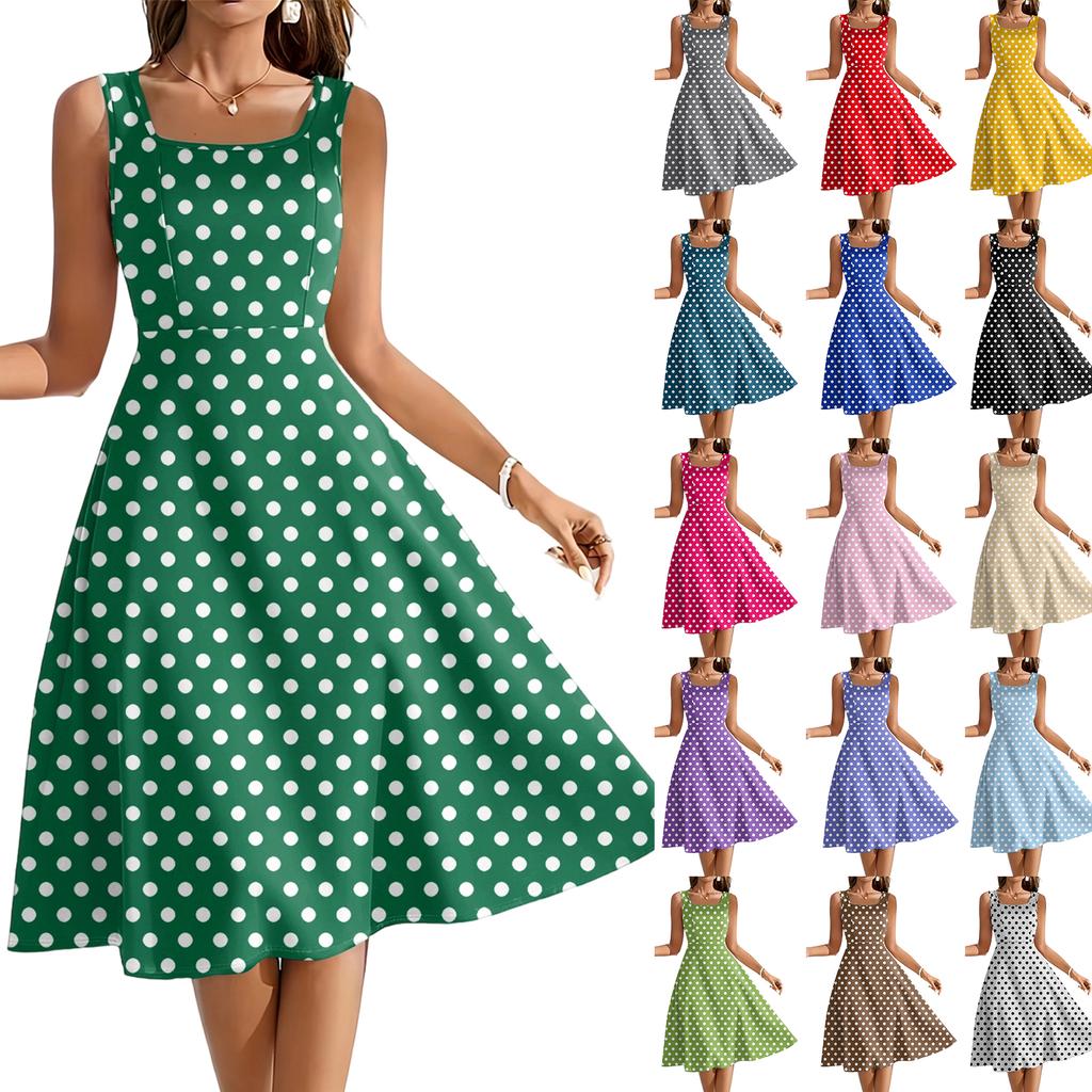 Women's Square-Neck Sleeveless Polka Dot Maxi Dress