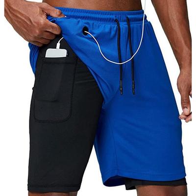 Doppellagige Sportshorts für den Sommer für Herren mit Kopfhöreranschluss und Reißverschlusstaschen