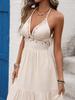 2026 Sleeveless V-neck Halter Lace Patchwork Long Dress with Open Back