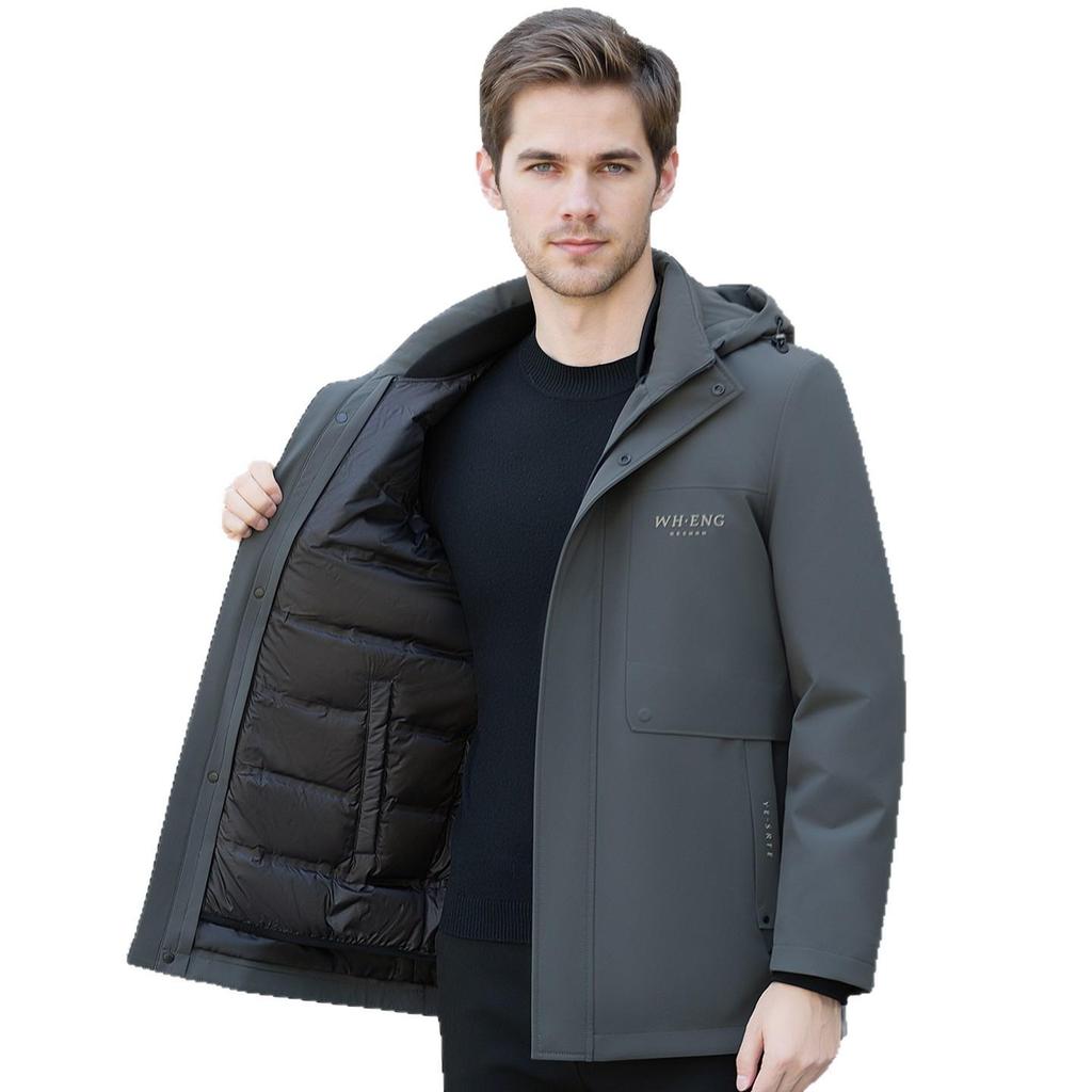 Men's 2025 Winter Removable Liner Down Jacket: Thick Warm White Duck Down Business Casual Coat