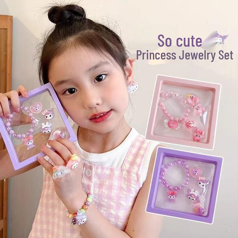 Conjunto de Joias Kuromi 2025: Pulseira, Anel e Clipes de Orelha de Desenho Animado Fofos para Bebês