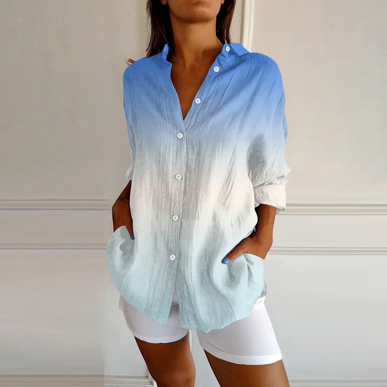 

Женские рубашки на пуговицах из хлопка и льна с длинным рукавом, повседневные летние топы, рабочие блузки XL