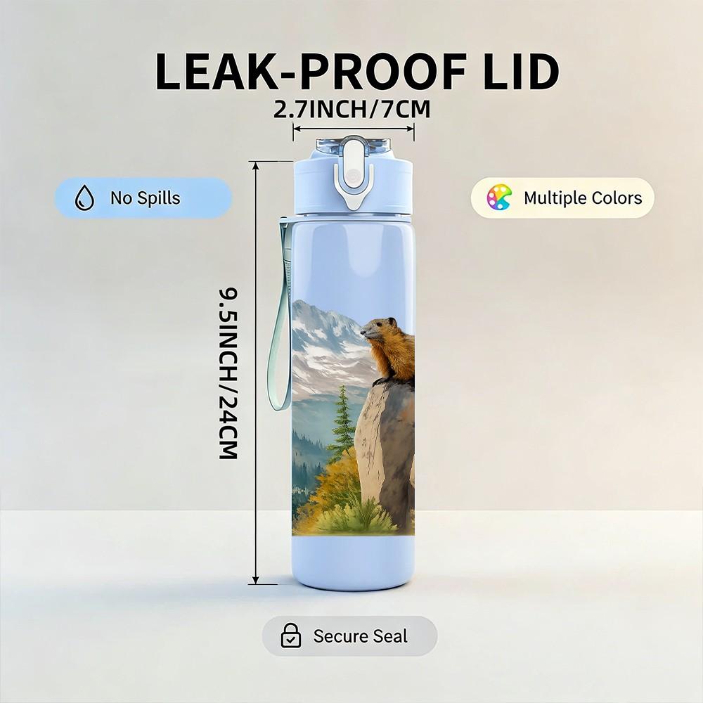 1PC Bear Mountain Peak Landscape Print 750ml Color Plastic Sports Water Bottle Leakproof Flip Straw Lid Suitable for Sports Office Home Use