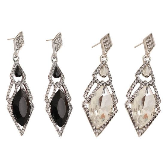 

Women Rhombus Rhinestone Long Dangle Stud Earrings Statement Jewelry