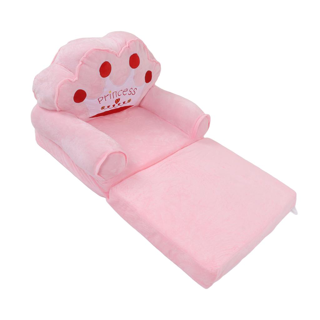 Foldable Kids Sofa 2 In 1 Open Cute Sofa Bed for Living Room Bedroom Crown Pattern Pink
