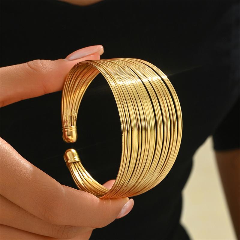 Vintage Gold Color Multi-Layer Opening Wide Cuff Bracelet for Women Exaggerated Metal Lines Wrist Bracelet Party Jewelry Gift