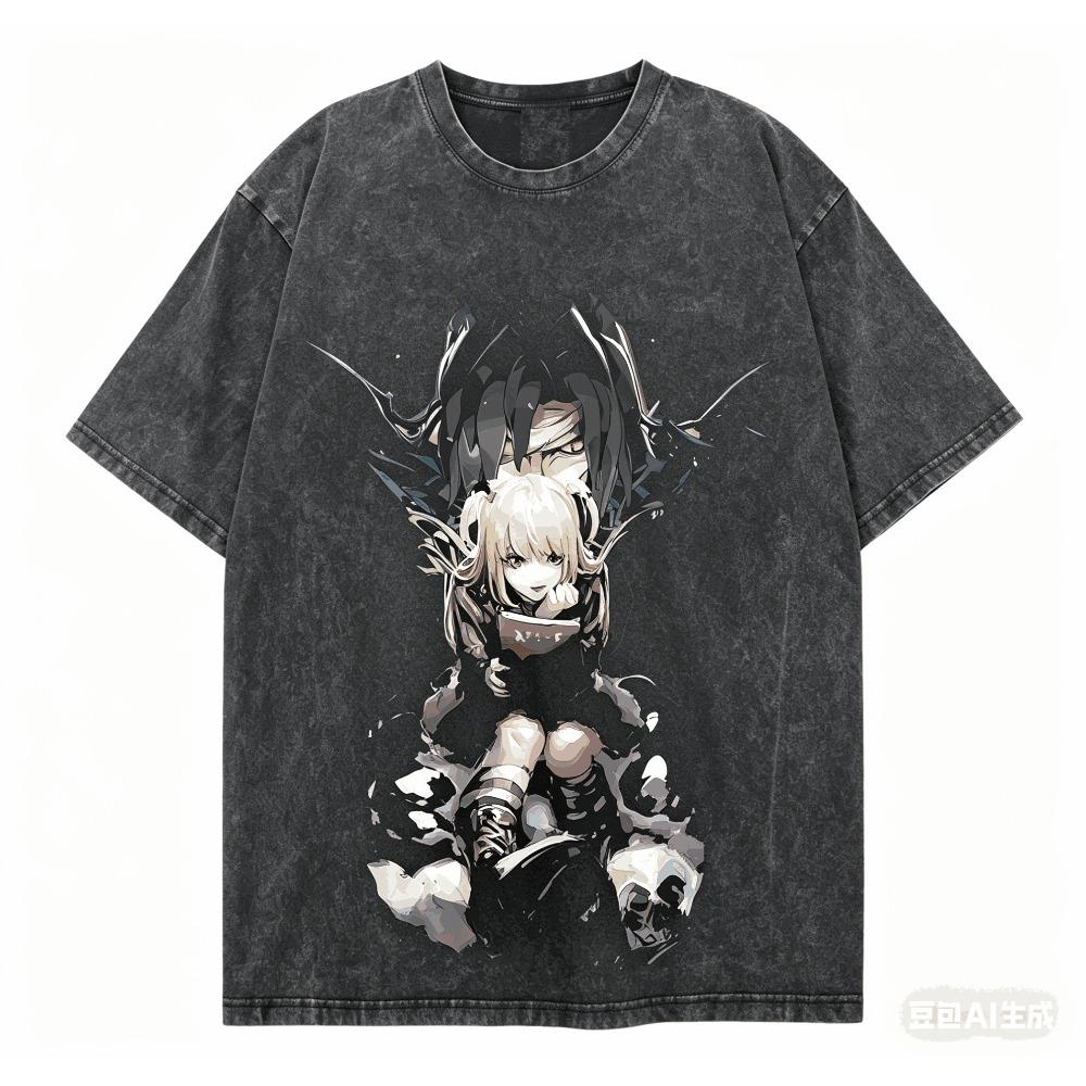 Death Note Washed T-shirt Personality Clothes New?Model Anime T-shirt Year Round Clothing Couples Plus Size Unisex Classic S разноцветный