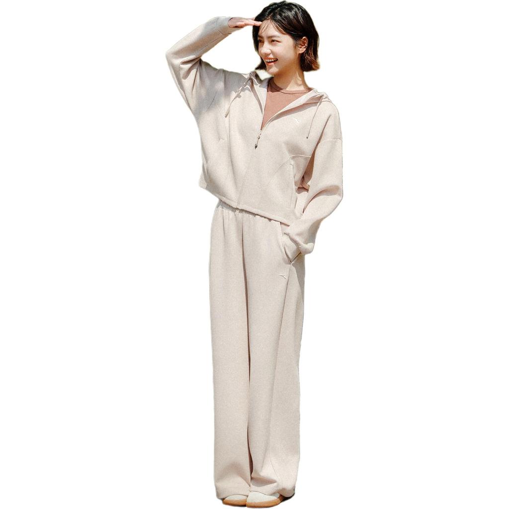 Anta Solid Color Zip-Up Hooded Versatile Loose Jacket Women Jackets 962537701-2