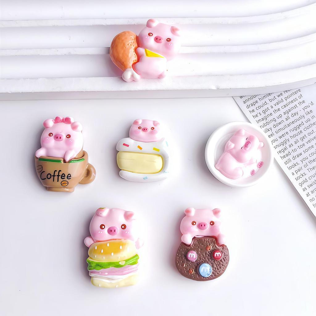 Cartoon DIY Resin Ornaments: Cute Water Cup, Hamburger, Chicken Leg, Pink Pig, Cream Glue Hair Clips.