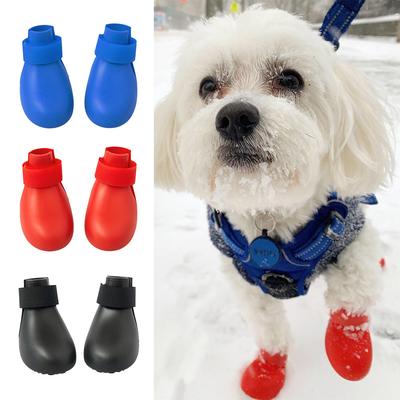 Silicone Dog Boots Waterproof Anti-Slip Pet Shoes 2pcs Paw Protectors All Weather Cute Dog Walking Shoes