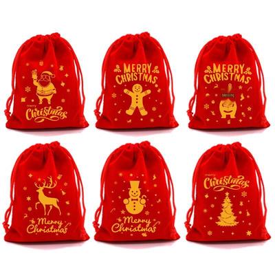Christmas Red Velvet Drawstring Gift Bags
