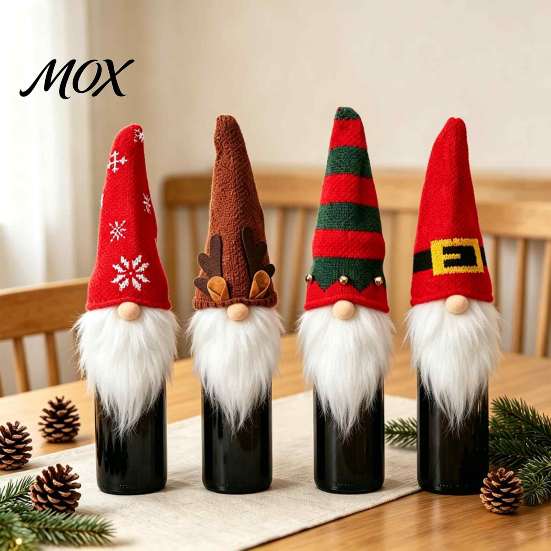Winter Home Table Decorations Christmas Gnome Wine Bottle Covers, Knitted Faceless Toppers, Santa Reindeer Creative Holiday Accessories Elf