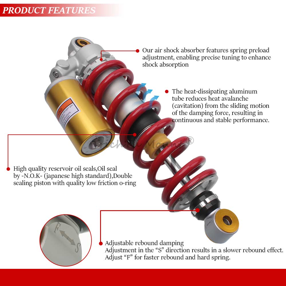 Black White Red 345mm Rear Air Shock Absorber Solid Steel+Aluminium Alloy For Yamaha Banshee 350 YFZ350SE Special Edition 2005
