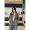 Womens Vintage Motorcycle Denim Jacket Loose Fit Casual Chic With Belted Waist Fall Style