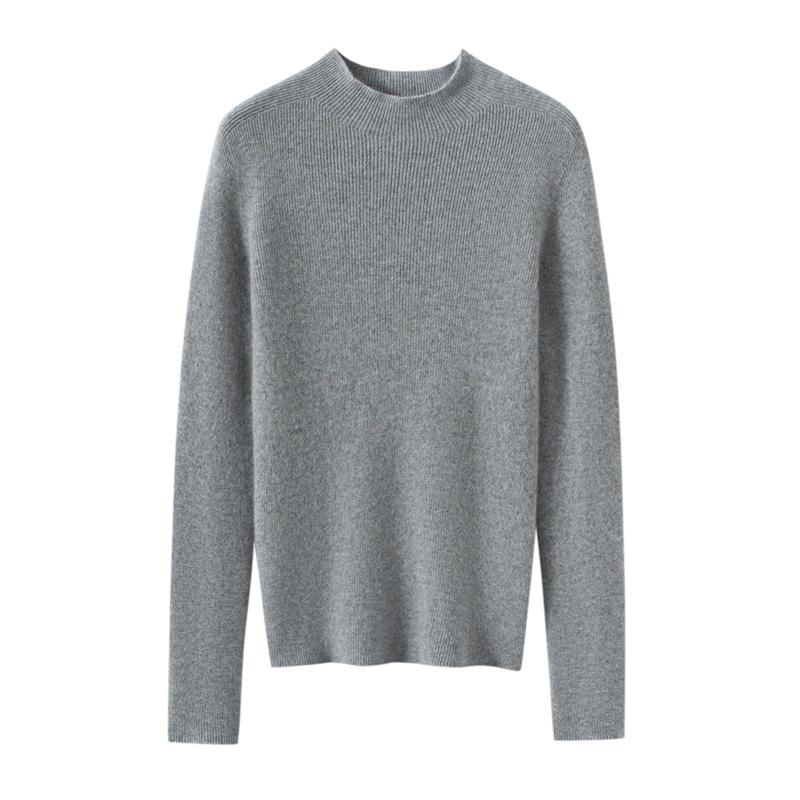 Women’s Pure Cashmere Half-High Neck Seamless Knit Sweater - Long Sleeve Base Layer for Autumn/Winter