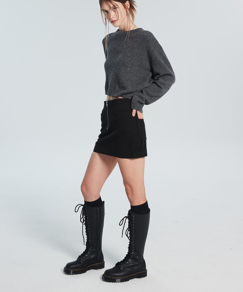 RACLEUR Front Zip Mini Skirt [Black]