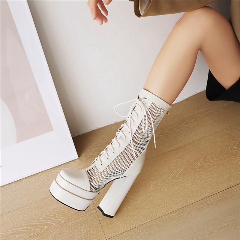 Women's High-heeled Short Boots Sexy European and American Style Waterproof Platform Thick-heeled Large-size Net Boots