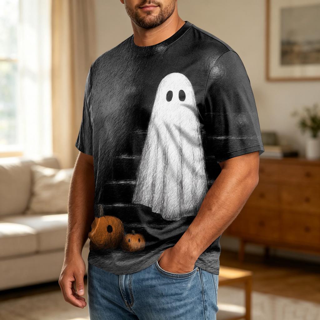Men's Halloween Print Plus Size Comfortable Breathable Casual Loose Fit T Shirt Top Suitable for Daily Wear and Seasonal Events