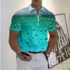 Casual Lapel T-shirt Young Men's Fashion Zipper T-shirt Short Sleeve T-shirt Men's 3D Beer Printing Print T Shirt