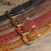 Cintura in Pelle Trendy Stile Retro con Doppia Fibbia ad Ardiglione, Vera Pelle, Vacchetta Primo Strato Conciata al Vegetale Lavata, Nuovo Stile per Giovani Uomini