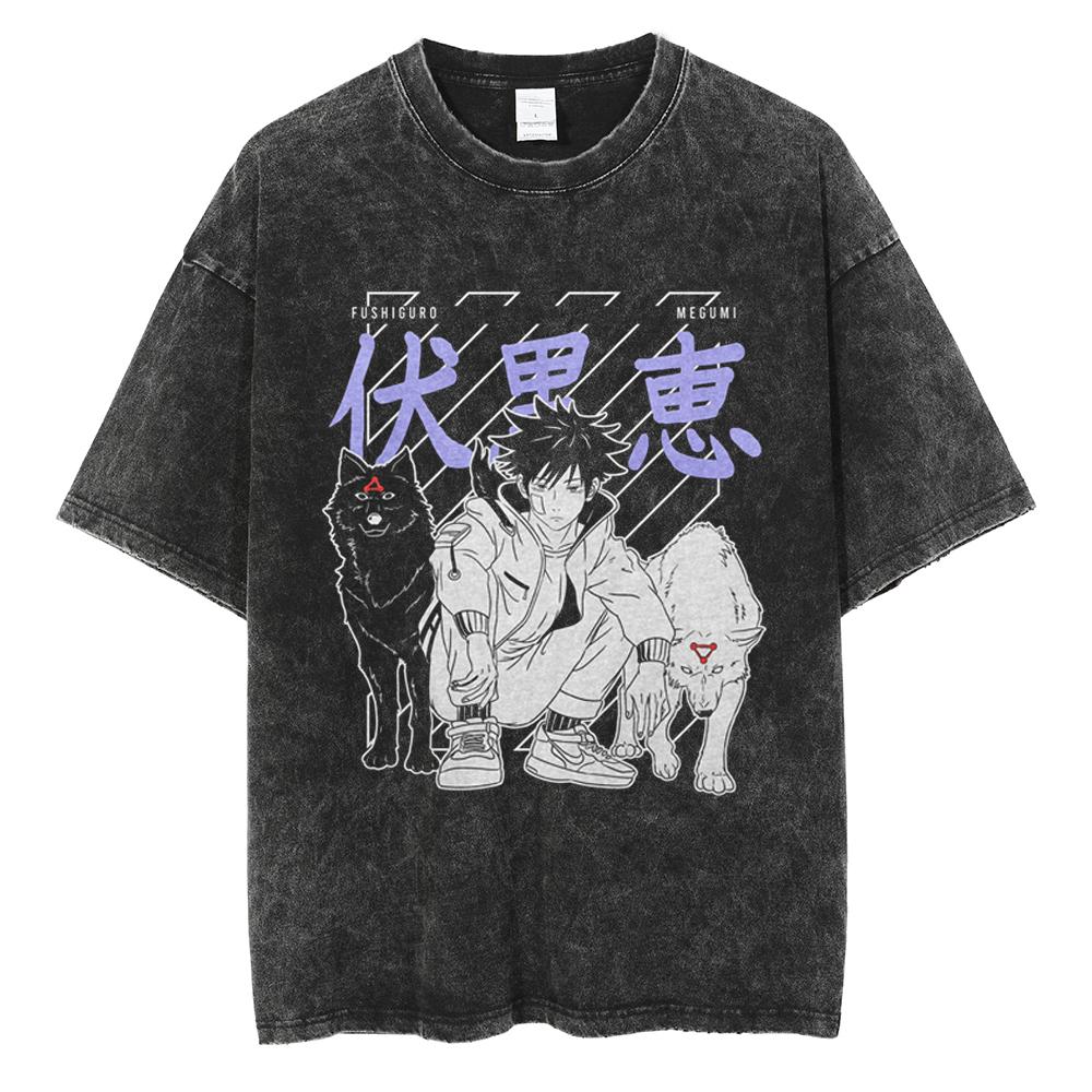 Gojo Satoru Harajuku Anime Jujutsu Kaisen Letní Pánské Tričko Perte Čistá Bavlna s Vodou Bavlna Fitness Vintage Street Krátký Rukáv