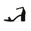 Fashion Black Suede High Heel Sandals for Women Comfortable Strappy Block Heel Open Toe Summer