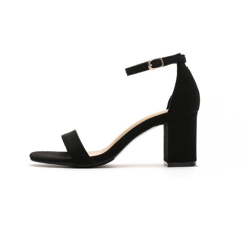 Fashion Black Suede High Heel Sandals for Women Comfortable Strappy Block Heel Open Toe Summer