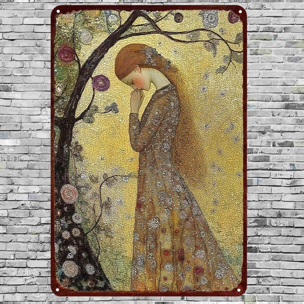 Vintage Art Nouveau Woman Tin Sign Retro Metal Panel Home Bar Cafe Decor
