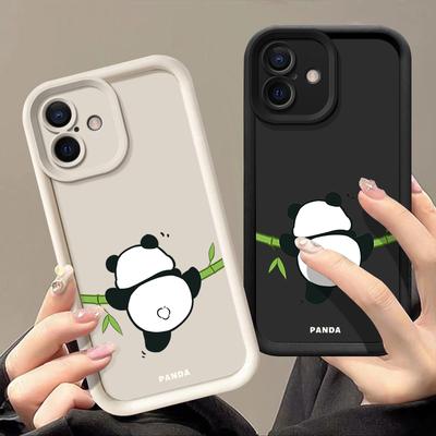 Hanging Panda Pattern Solid Color Shell for iPhone 16 Pro 15 14 Plus 13 12 Pro Max 11 Xs Xr 8 7 Shockproof Soft Tpu Lens Protection Anti-Fall Cover