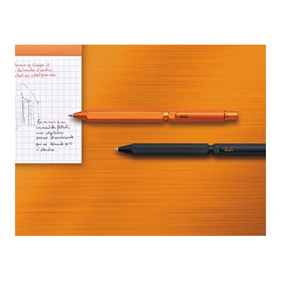 RHODIA Script Mehrfarb-Kugelschreiber - 2-farbig (Schwarz Rot) & 0,5 mm Mechanischer Bleistift, Aluminiumkörper, Drehmechanismus, Orange
