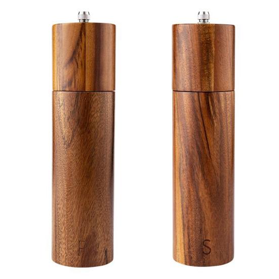1/2Pcs Pepper Grinder Wooden Salt Pepper Grinding Set with Adjustable Coarseness Refillable Ceramic Core Manual Mill Kitchen Spice Grinder