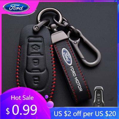 Car Sticker Ford New Leather Car Smart Key Case For Ford Fusion Explorer Edge Mustang Mondeo Kuka Personalized Unisex KeyRing Gi
