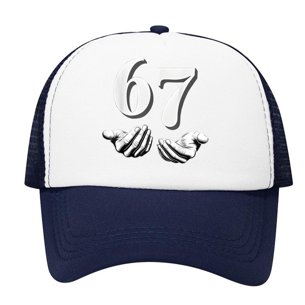 Number 67 Cartoon Handprint Sponge Mesh Cap - Adjustable Unisex Mesh Cap - Air Permeable Ventilated Street Style Urban Street-Style Sun Hat