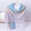 Ethnic Style Blue and White Porcelain Cotton and Linen Scarf, Women's Artistic Shawl, Travel Sunscreen Scarf, Office Shawl